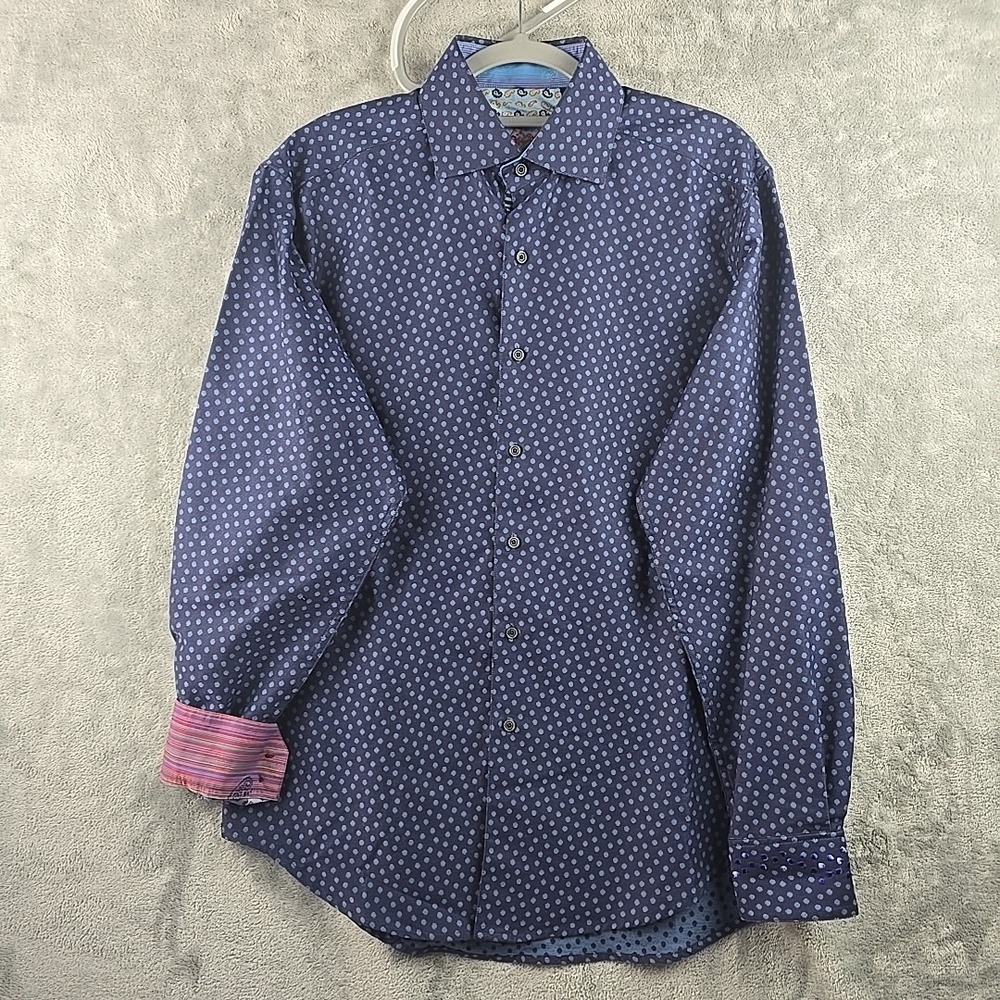 Robert Graham Button Up Shirt Mens Medium Flip Cuff All Over Print Polka Dot